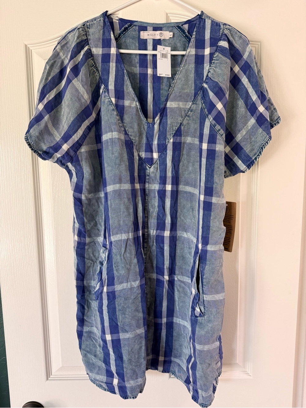 Bilby Blue Plaid V-Neck Women’s Dress